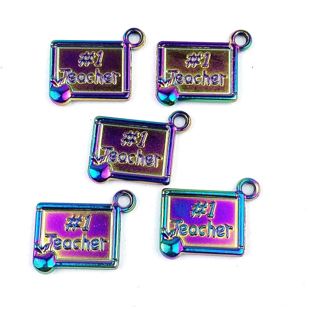 3956 5PC Rainbow Color Stainless Steel School #1 Teacher Charms Pendants